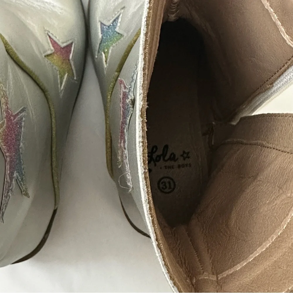 Lola‎ + The Boys Kids Silver Metallic Rainbow Glitter Star Cowboy Boots Size 31